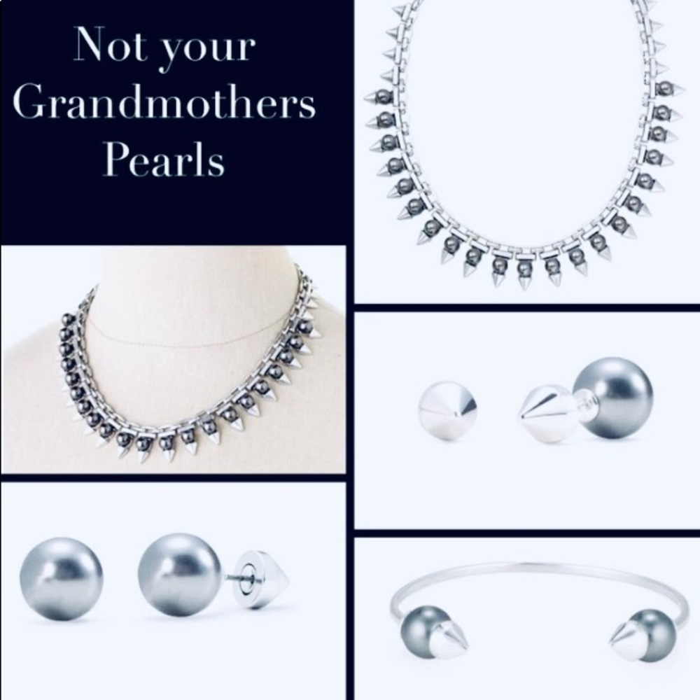 Stella & Dot | Silver/Gray Pearl Spike Stud Earrings - Picture 3 of 6